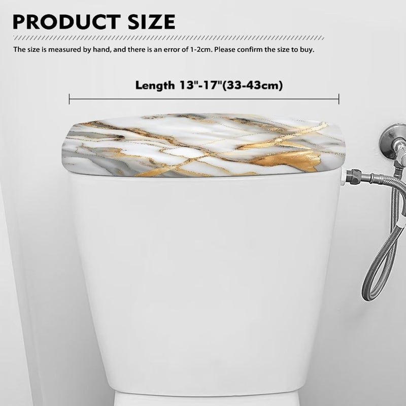 Tesivruno Marble Print Toilet Tank Lid Cover and Stains and Dust Resistant Toilet Tank Cover Universal Fit for Most Toilets Tanks Bathroom Decor, White and Gold - Image 5